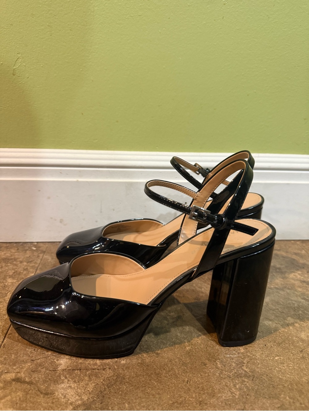 Marc Fisher Black Patent Platform Mary Jane Block Heels
